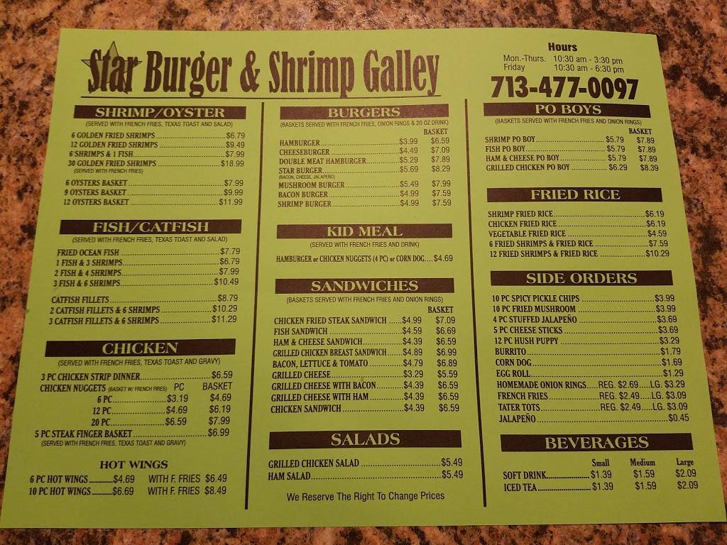 Star Burger & Shrimp Galley | restaurant | 2213 Strawberry Rd, Pasadena, TX 77502, USA | 7134770097 OR +1 713-477-0097