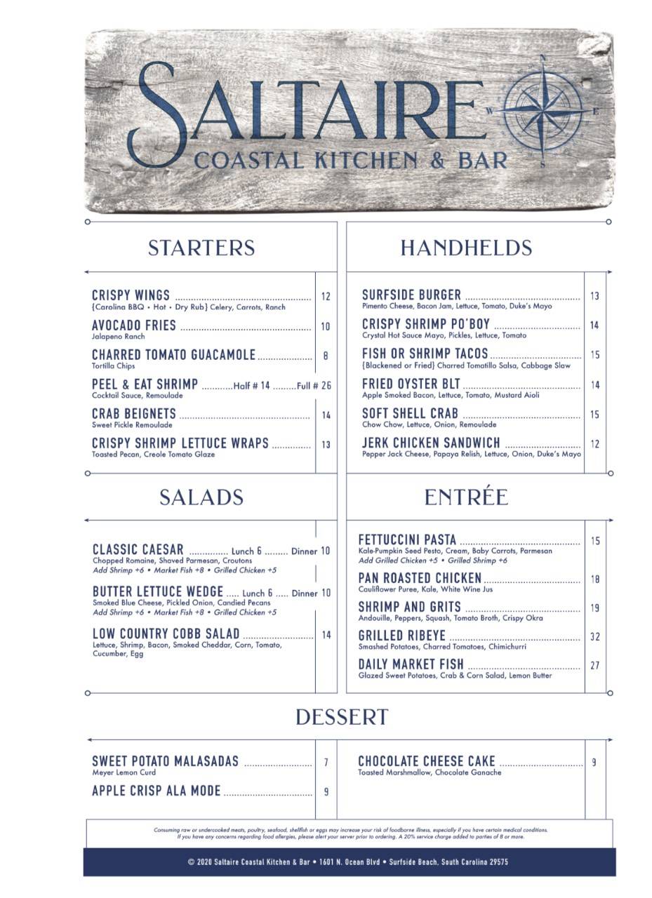 Saltaire Kitchen and Bar | restaurant | 1601 N Ocean Blvd, Surfside Beach, SC 29575, USA | 8434771400 OR +1 843-477-1400