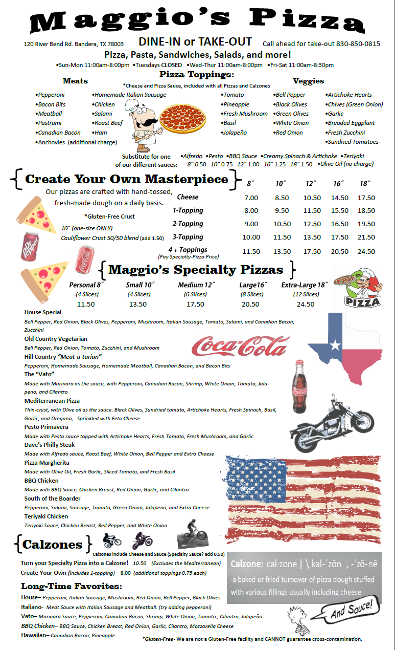 Maggios Pizza | restaurant | 120 River Bend Rd, Bandera, TX 78003, USA | 8308500815 OR +1 830-850-0815