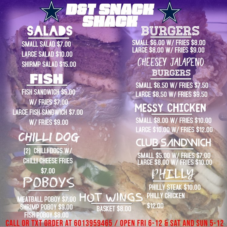 D&T Snack shack | restaurant | 1031 Moaks Creek Rd, Summit, MS 39666, USA | 6013959465 OR +1 601-395-9465