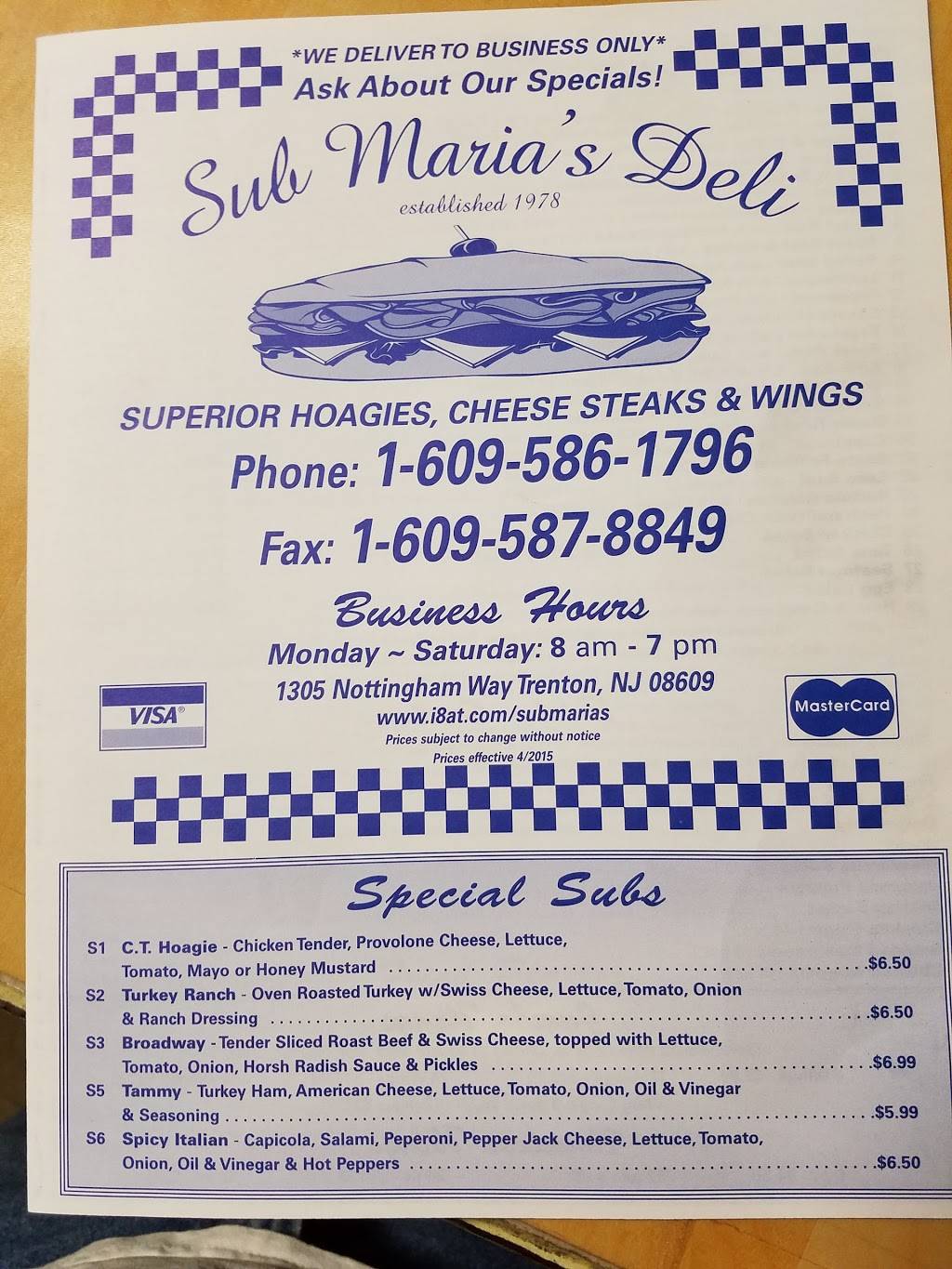 Sub Marias Deli | restaurant | 1305 Nottingham Way, Trenton, NJ 08609, USA | 6095861796 OR +1 609-586-1796
