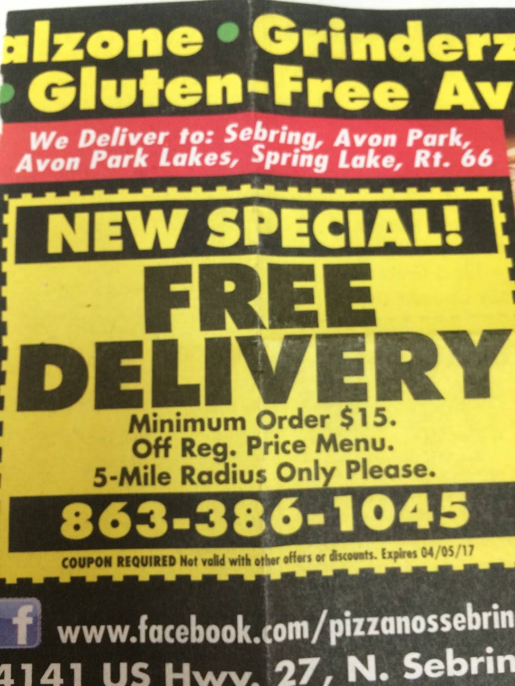 Pizzanos Pizza and Grinderz | restaurant | 4141 US-27 #10, Sebring, FL 33870, USA | 8633861045 OR +1 863-386-1045