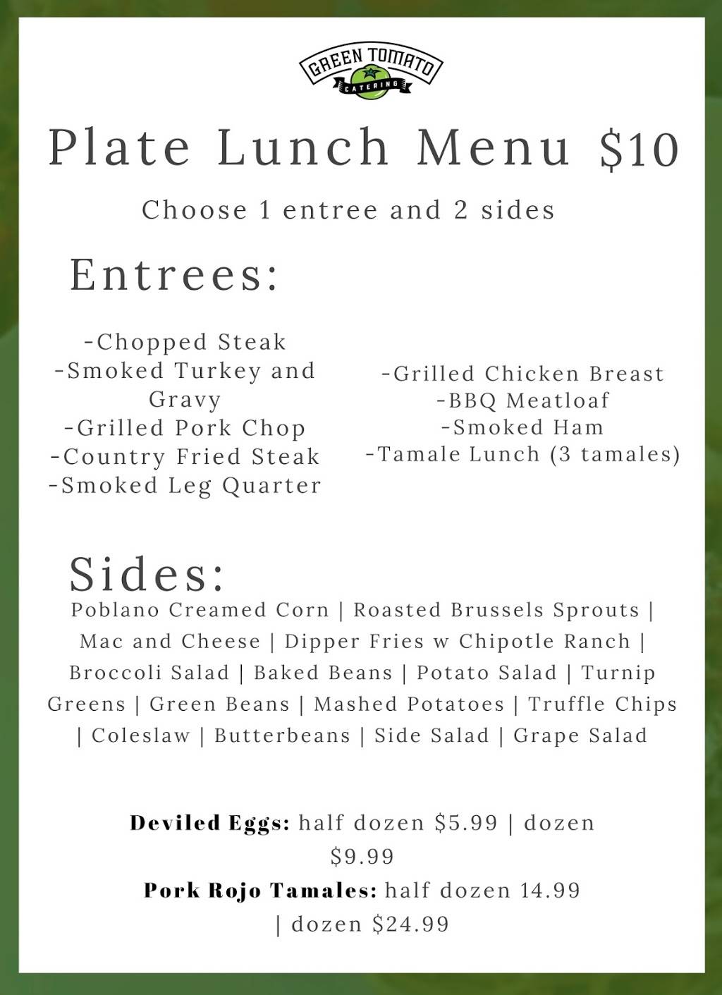 Green Tomato Catering | restaurant | 1815 Nail Rd, Horn Lake, MS 38637, USA | 6626555178 OR +1 662-655-5178