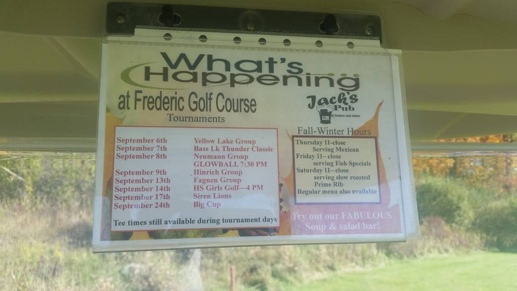 Frederic Golf Course | restaurant | 905 S Wisconsin Ave, Frederic, WI 54837, USA | 7153278250 OR +1 715-327-8250
