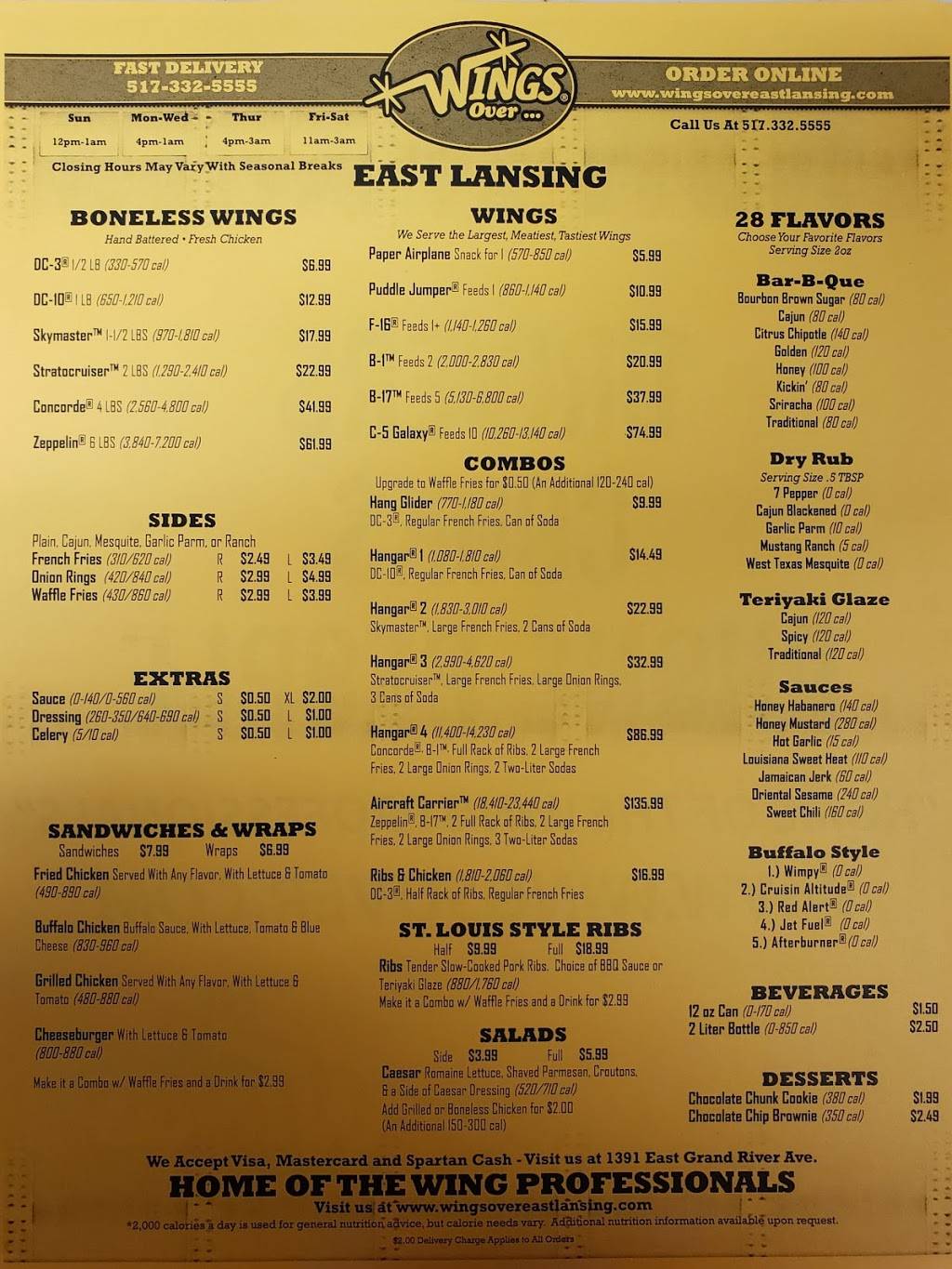 Wings Over East Lansing | restaurant | 1391 Grand River Ave, East Lansing, MI 48823, USA | 5173325555 OR +1 517-332-5555