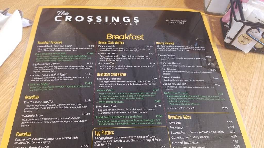 The Crossings Restaurant | restaurant | 8424 S State Rd 67, Pendleton, IN 46064, USA | 7652211200 OR +1 765-221-1200