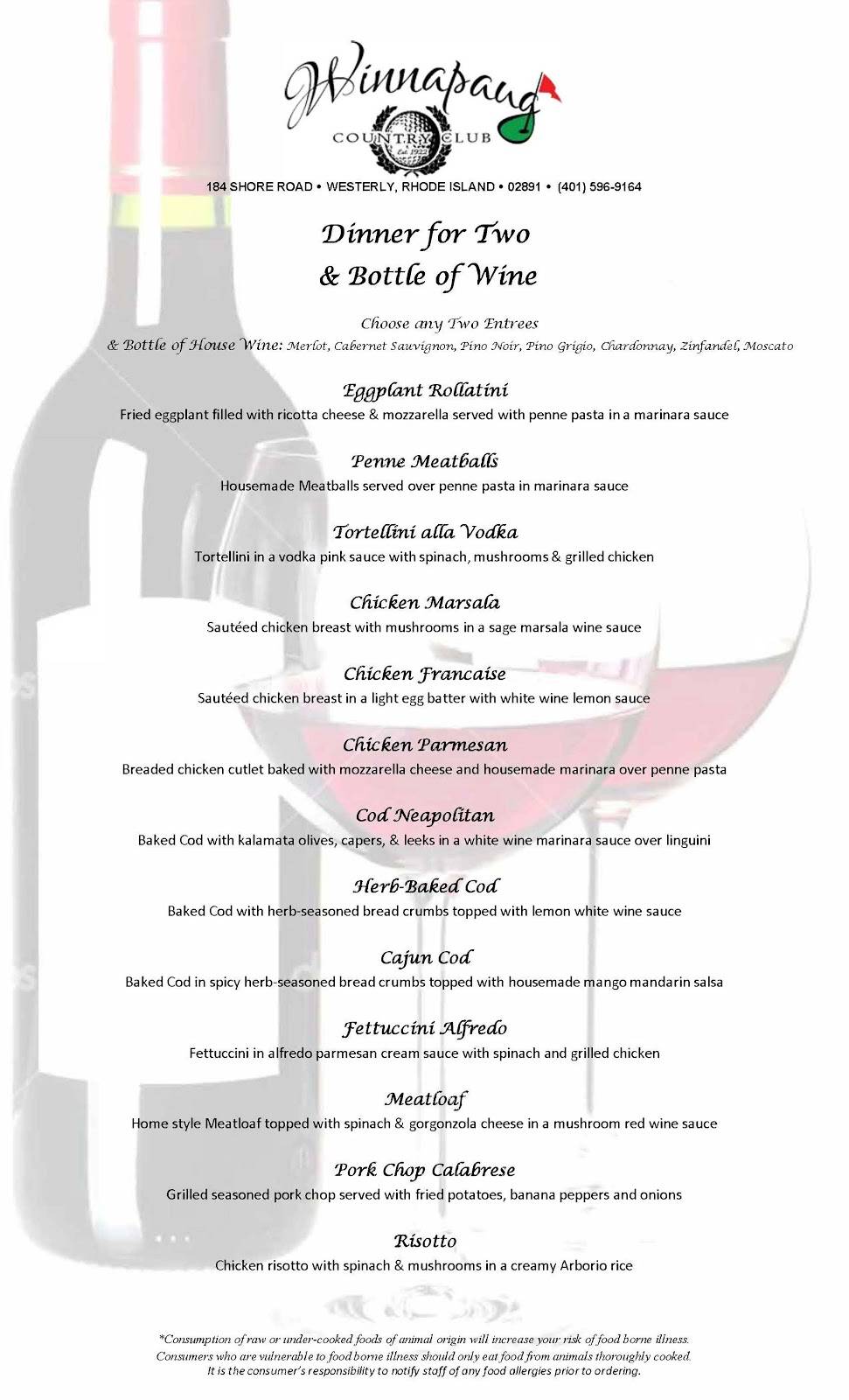 Winnapaug Country Club Restaurant | restaurant | 184 Shore Rd Suite 1, Westerly, RI 02891, USA | 4015969164 OR +1 401-596-9164