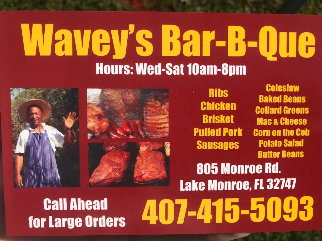 Wavey’s Bar-B-Que | restaurant | 805 Monroe Rd, Sanford, FL 32771, USA | 4074155093 OR +1 407-415-5093