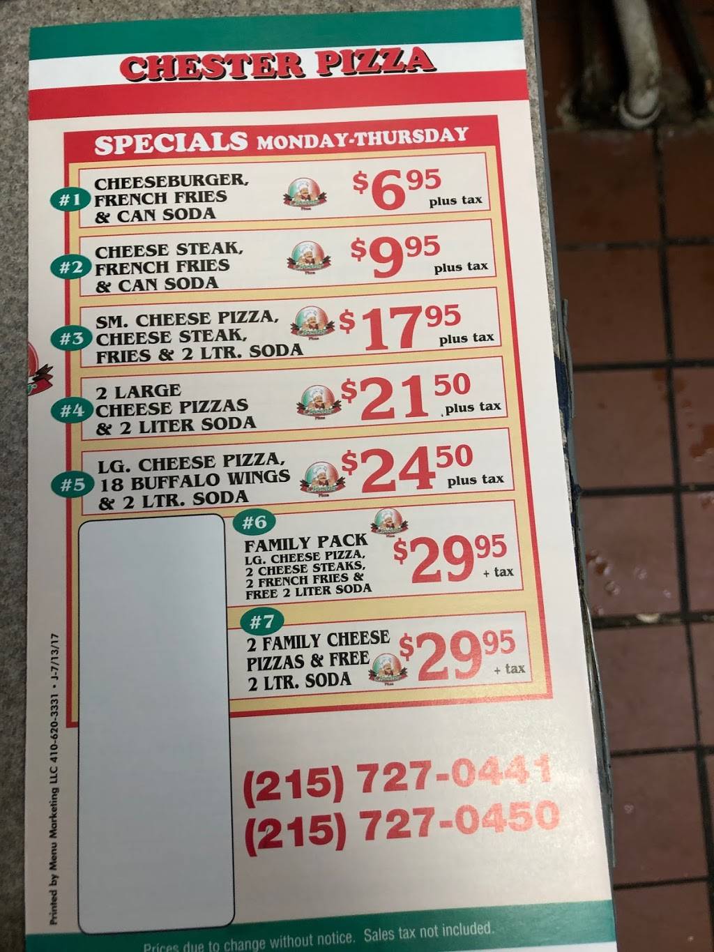 Chester Family Pizza | restaurant | 5504 Chester Ave, Philadelphia, PA 19143, USA | 2157270441 OR +1 215-727-0441