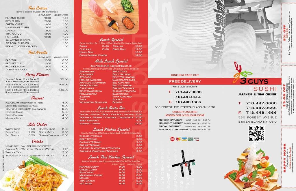 3 Guys Sushi | restaurant | 530 Forest Ave, Staten Island, NY 10310, USA | 7184470088 OR +1 718-447-0088