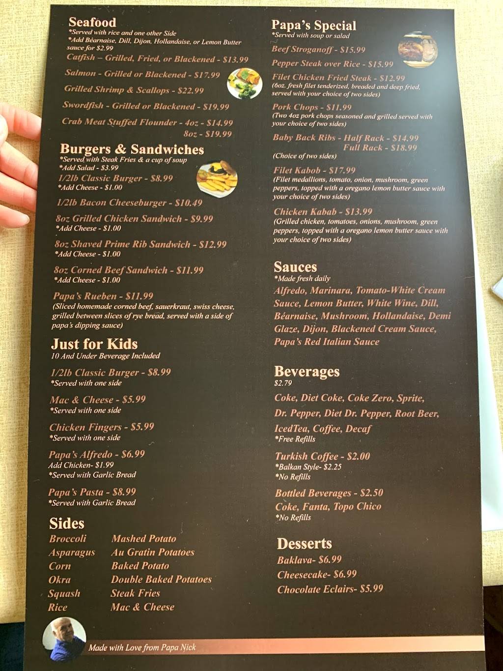 Papa Nick | restaurant | 2700 S Eisenhower Pkwy, Denison, TX 75020, USA | 9033371820 OR +1 903-337-1820