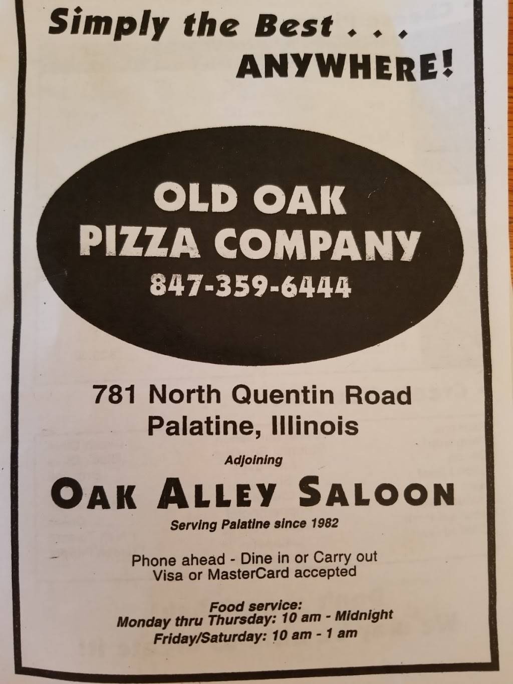 Old Oak Pizza Co | restaurant | 781 N Quentin Rd, Palatine, IL 60067, USA | 8473596444 OR +1 847-359-6444