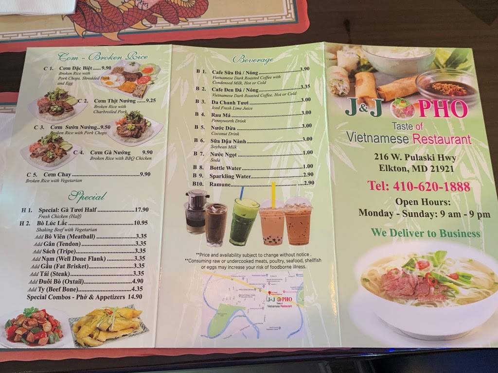 JJ Pho | restaurant | 216 W Pulaski Hwy, Elkton, MD 21921, USA | 4106201888 OR +1 410-620-1888