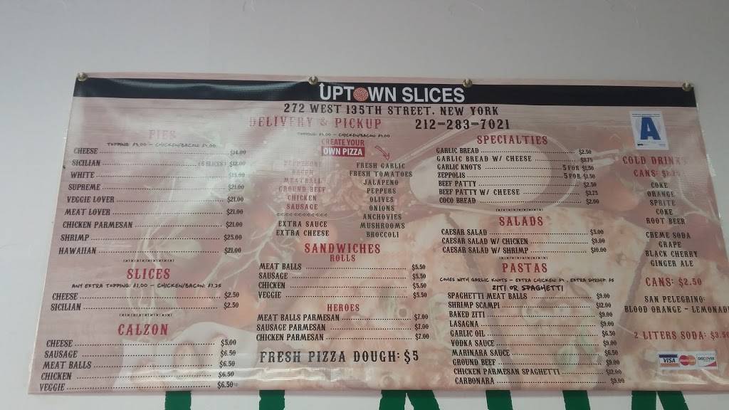 Uptown Slices | restaurant | 272 W 135th St, New York, NY 10030, USA | 2122837021 OR +1 212-283-7021