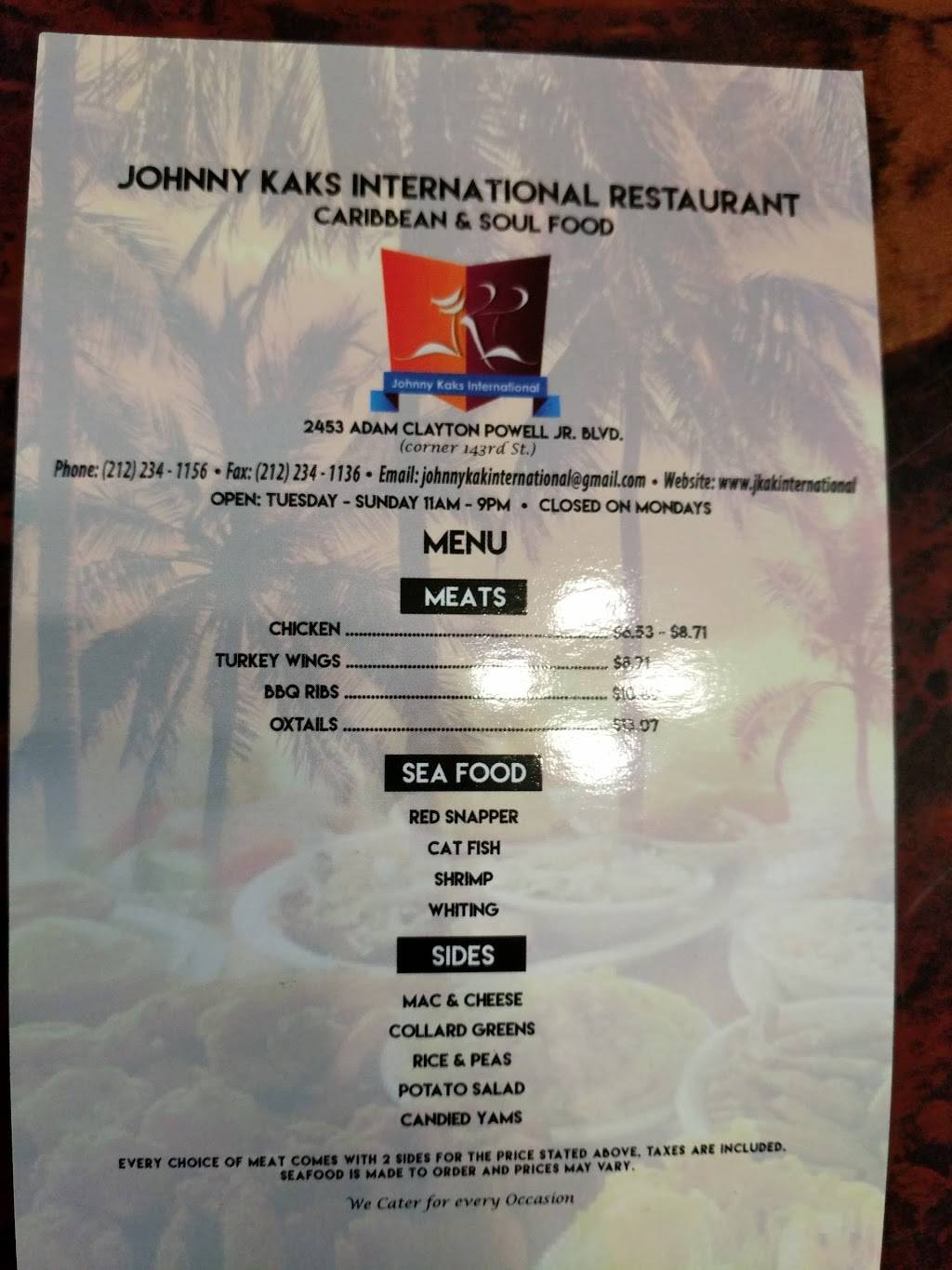 Johnny Kaks | restaurant | 2453 Adam Clayton Powell Jr Blvd, New York, NY 10030, USA | 2122341156 OR +1 212-234-1156