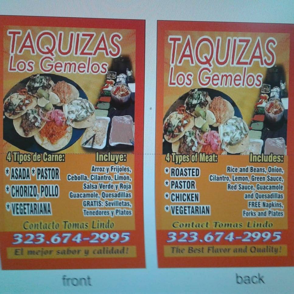 Taquiza Los Gemelos | restaurant | 977 W Vernon Ave, Los Angeles, CA 90037, USA | 3236742995 OR +1 323-674-2995
