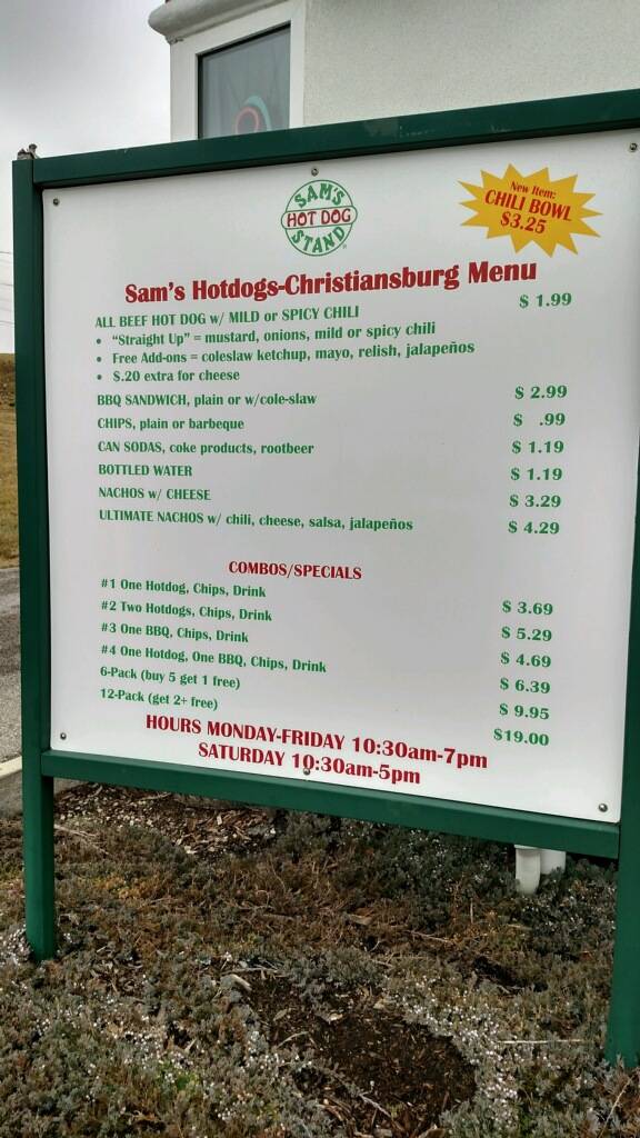 Sams Hot Dog Stand | restaurant | 1715 N Franklin St, Christiansburg, VA 24073, USA | 5403828099 OR +1 540-382-8099
