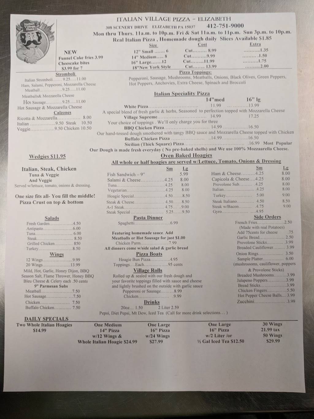 Italian Village Pizza | restaurant | 308 Scenery Dr, Elizabeth, PA 15037, USA | 4127519000 OR +1 412-751-9000