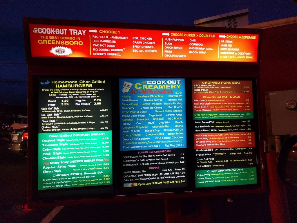 Cook Out | restaurant | 2411 Battleground Ave, Greensboro, NC 27408, USA | 3362888643 OR +1 336-288-8643
