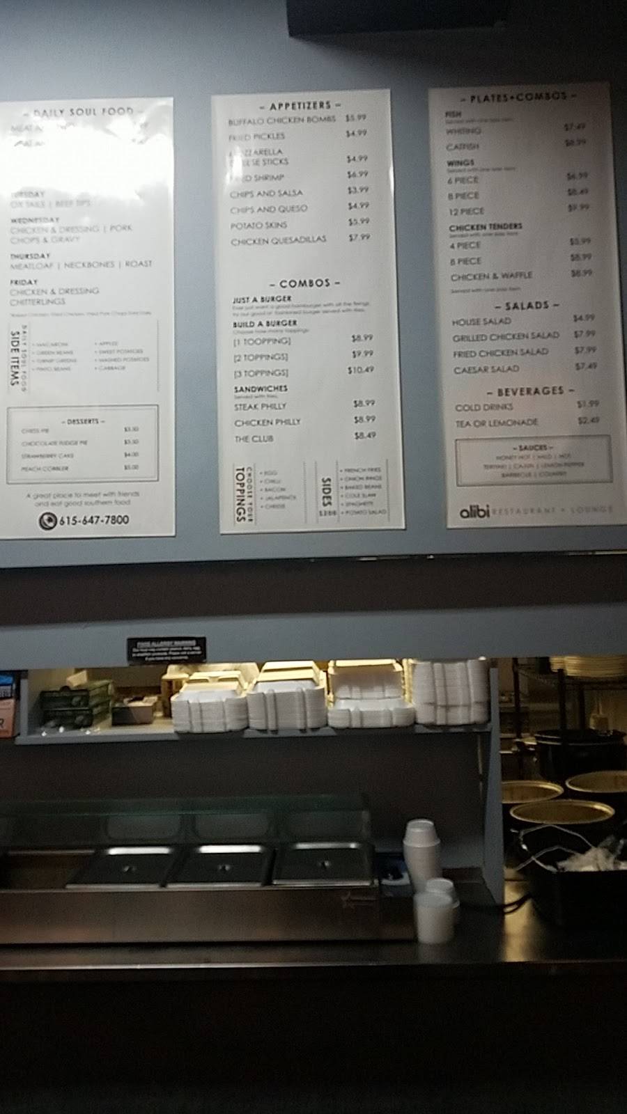 Alibi restaurant and lounge | restaurant | 2919 Dickerson Rd, Nashville, TN 37207, USA | 6156477800 OR +1 615-647-7800