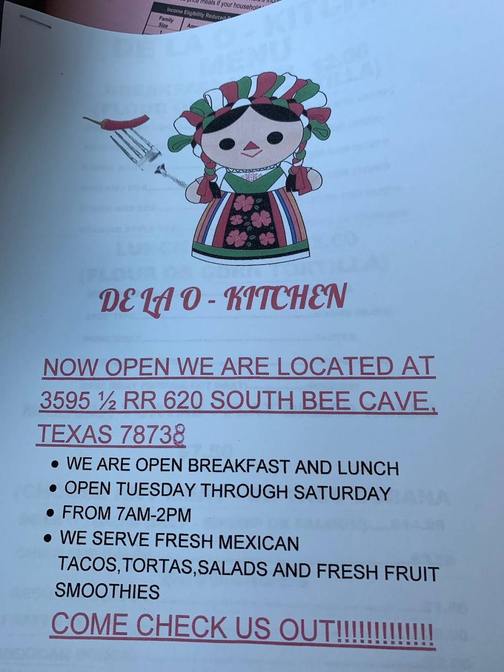 De La O Kitchen | restaurant | 3595 Ranch Rd 620 S, Bee Cave, TX 78738, USA | 5129639792 OR +1 512-963-9792