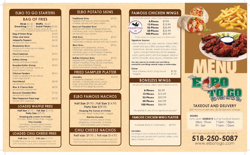 Elbo To Go | restaurant | 644 Loudon Rd, Latham, NY 12110, USA | 5182505087 OR +1 518-250-5087
