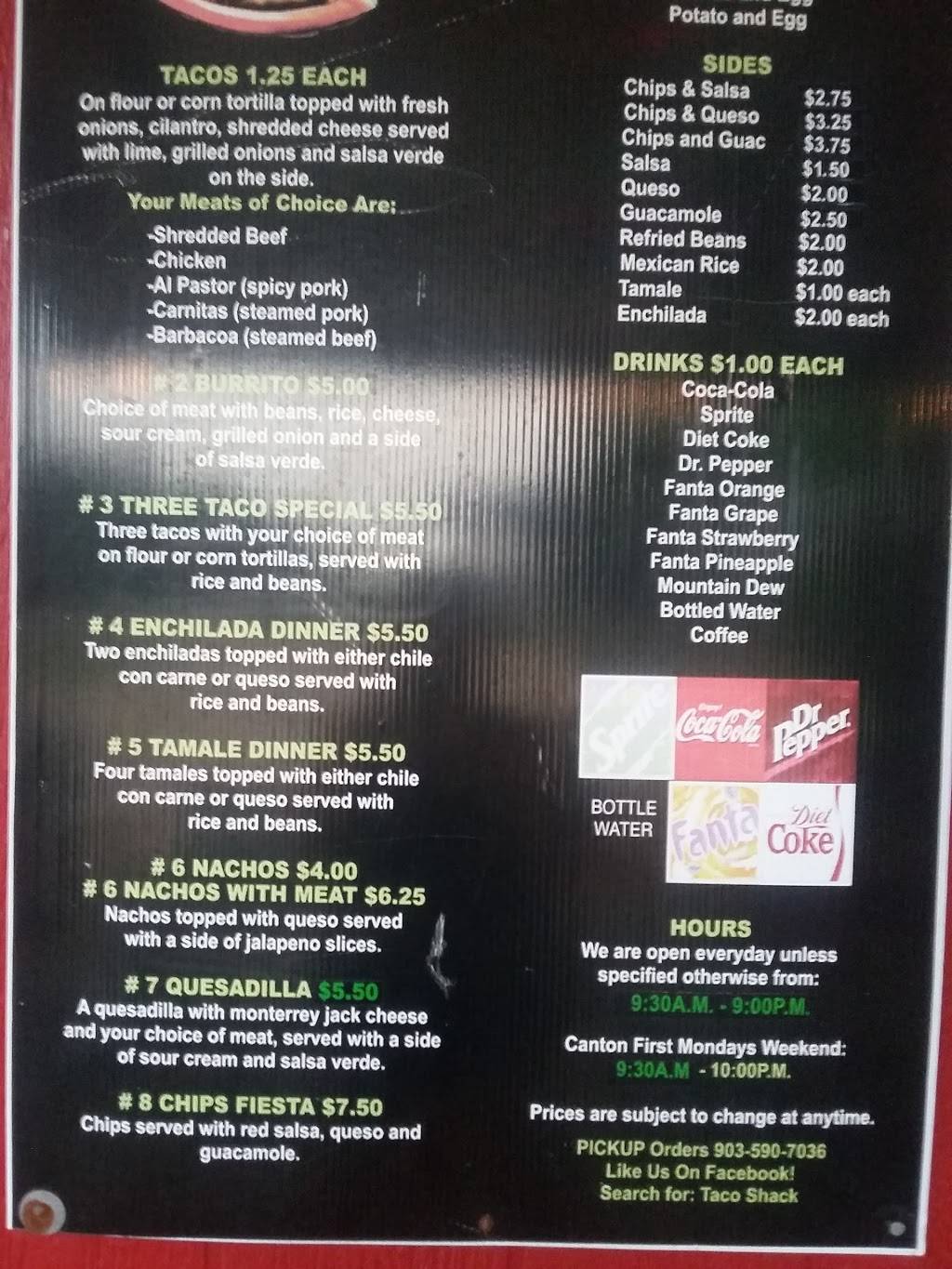 Street Taco Shack | restaurant | 1860 N Trade Days Blvd, Canton, TX 75103, USA | 9032875029 OR +1 903-287-5029