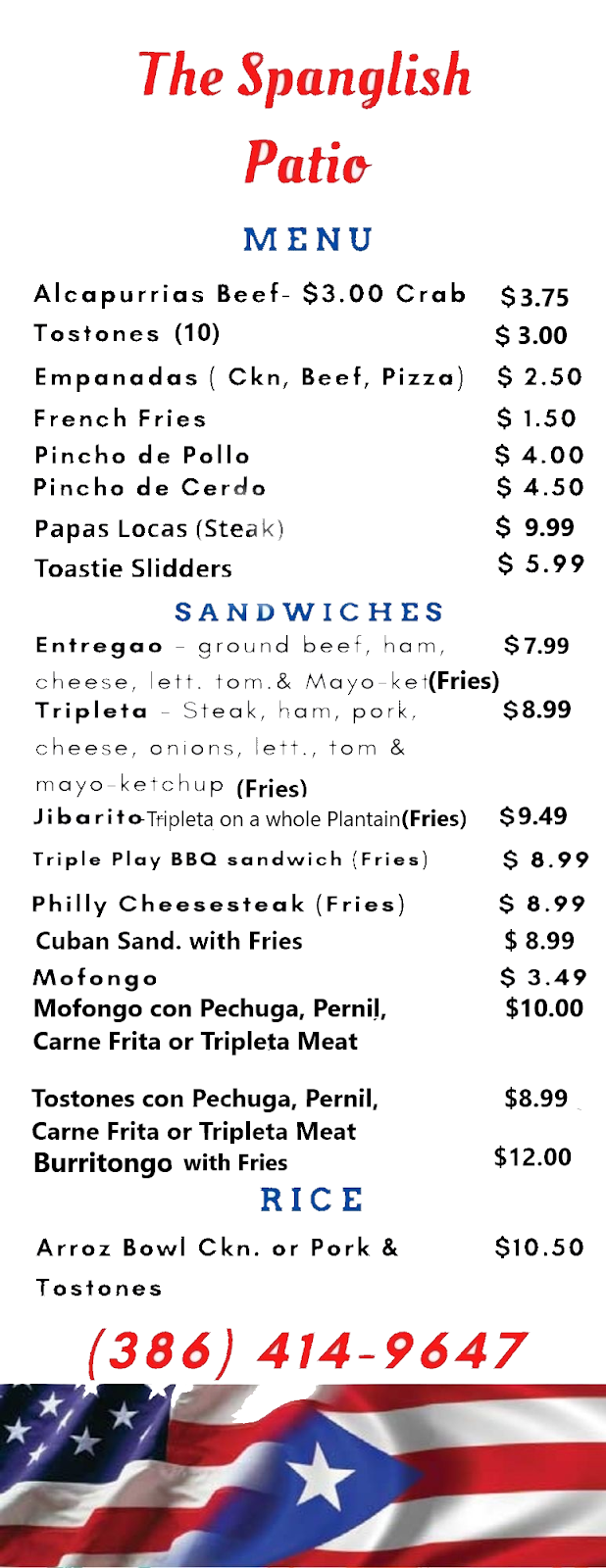 The Spanglish Patio | restaurant | 2170 Howland Blvd, Deltona, FL 32738, USA | 3864149647 OR +1 386-414-9647