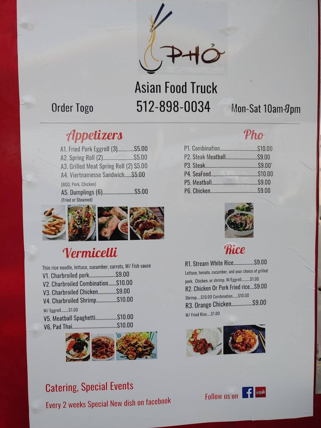 Pho Asian Food Truck | restaurant | 501 N Main St, Taylor, TX 76574, USA | 5128980034 OR +1 512-898-0034