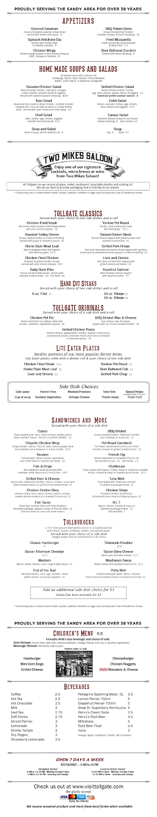 Tollgate Inn Restaurant & Saloon | restaurant | 38100 US-26, Sandy, OR 97055, USA | 5036688456 OR +1 503-668-8456