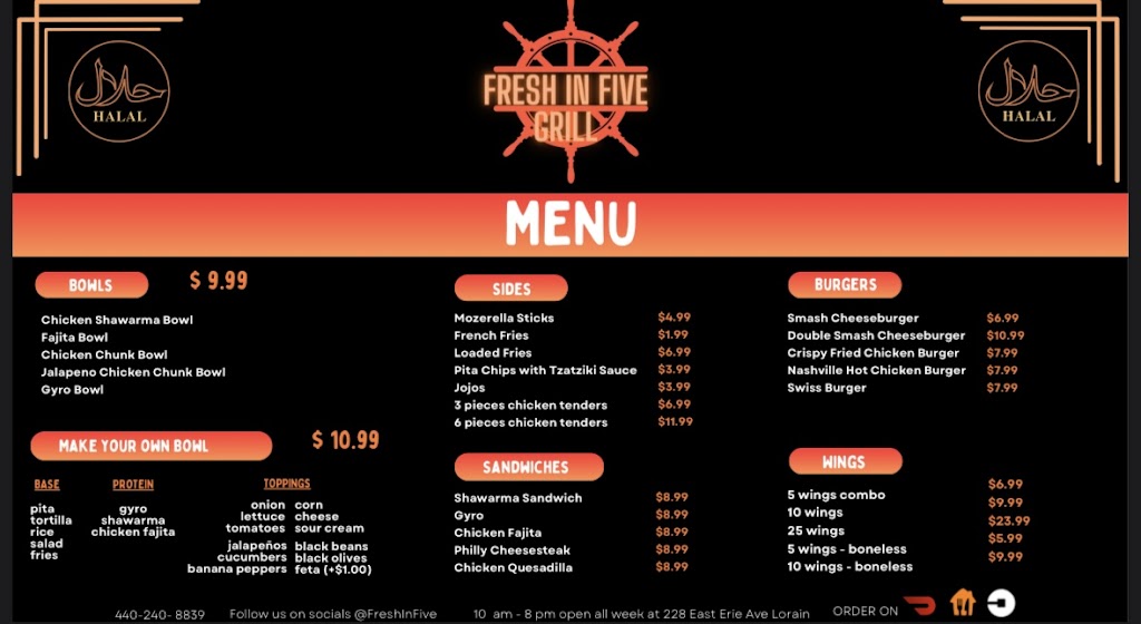 Fresh in five Halal food | restaurant | 228 E Erie Ave, Lorain, OH 44052, USA | 4402408839 OR +1 440-240-8839