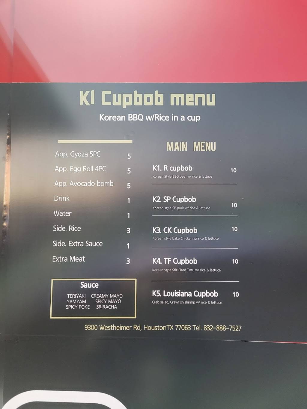 K1 CUPBOB | restaurant | 9300 Westheimer Rd, Houston, TX 77063, USA | 8328887527 OR +1 832-888-7527