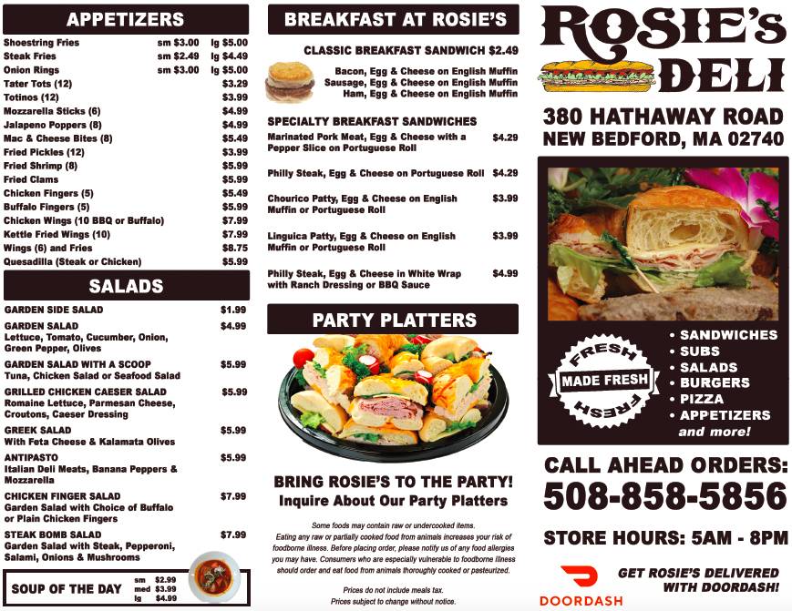Rosies Deli | meal takeaway | 380 Hathaway Rd, New Bedford, MA 02740, USA | 5088585856 OR +1 508-858-5856