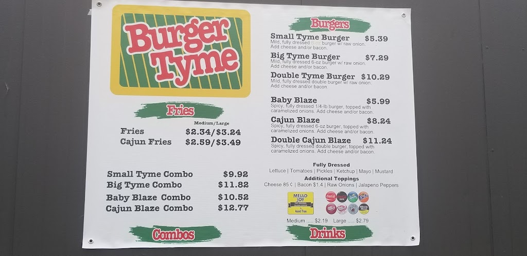 Burger Tyme | restaurant | 3300 Johnston St, Lafayette, LA 70503, USA | 3372477230 OR +1 337-247-7230