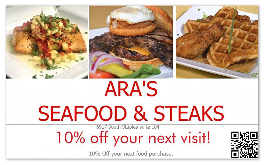 Aras Seafood & Steaks | restaurant | 6917 S Staples St, Corpus Christi, TX 78413, USA | 3613342172 OR +1 361-334-2172