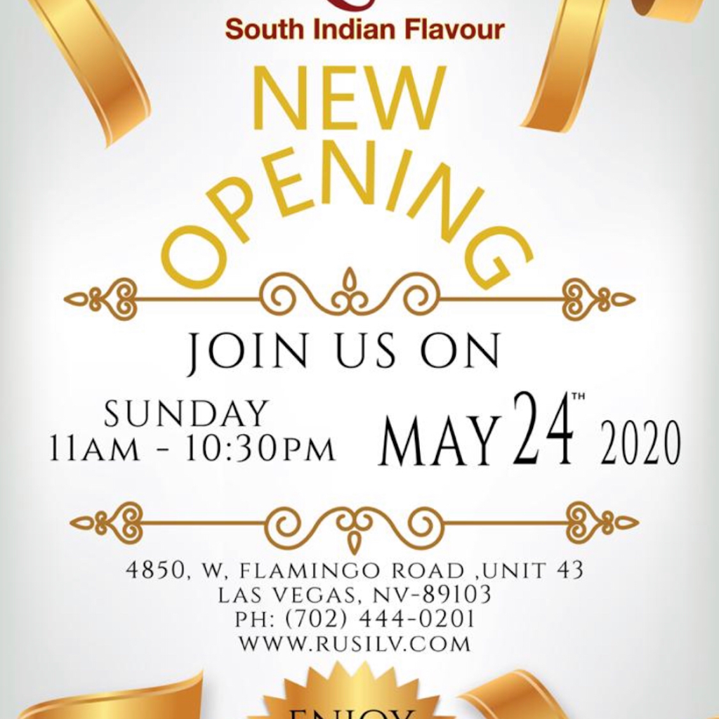 Rusi South Indian Flavor | restaurant | 4850 W Flamingo Rd Suite #43, Las Vegas, NV 89103, USA | 7024440201 OR +1 702-444-0201