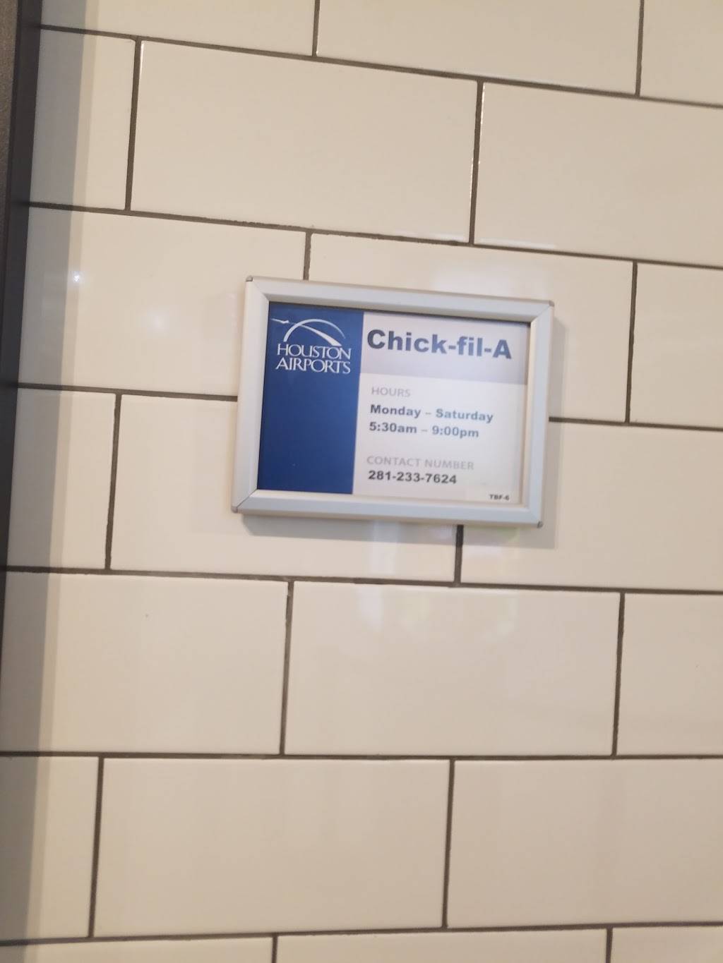 Chick-fil-A | restaurant | 2800 N Terminal Rd, Houston, TX 77032, USA | 2812337674 OR +1 281-233-7674