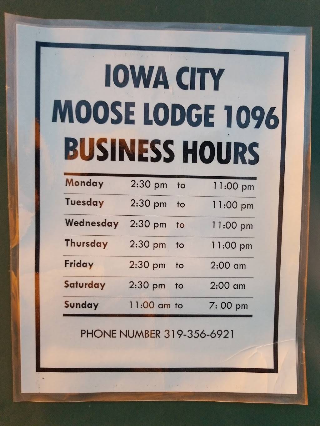 Iowa City Moose Lodge and Family Center | restaurant | SE, 3151 US-6, Iowa City, IA 52240, USA | 3193566921 OR +1 319-356-6921
