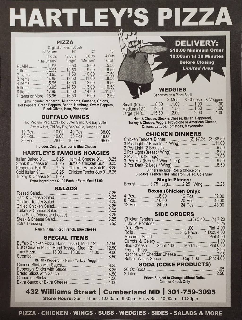 Hartleys Pizza | restaurant | 432 Williams St, Cumberland, MD 21502, USA | 3017593095 OR +1 301-759-3095