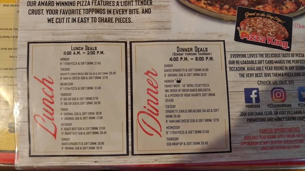 Pizza King | meal delivery | 101 W Jackson St, Cicero, IN 46034, USA | 3179845720 OR +1 317-984-5720