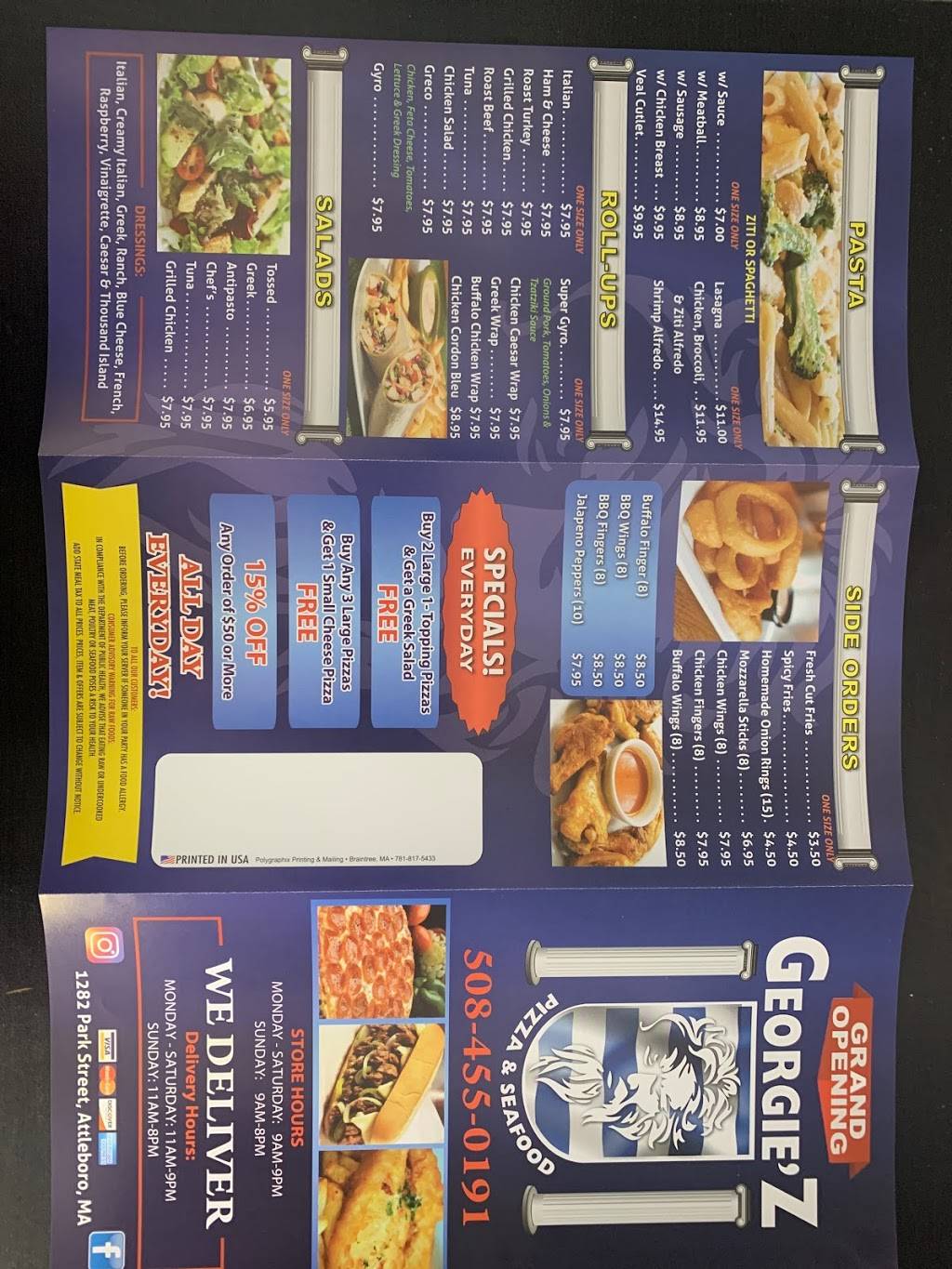 GeorgieZ Pizza & Seafood | restaurant | 1282 Park St, Attleboro, MA 02703, USA | 5084550191 OR +1 508-455-0191