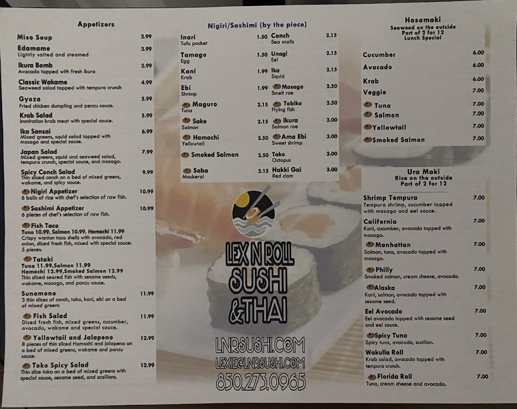 Lex N Roll Sushi & Thai | meal takeaway | 2555 Crawfordville Hwy, Crawfordville, FL 32327, USA | 8502730965 OR +1 850-273-0965