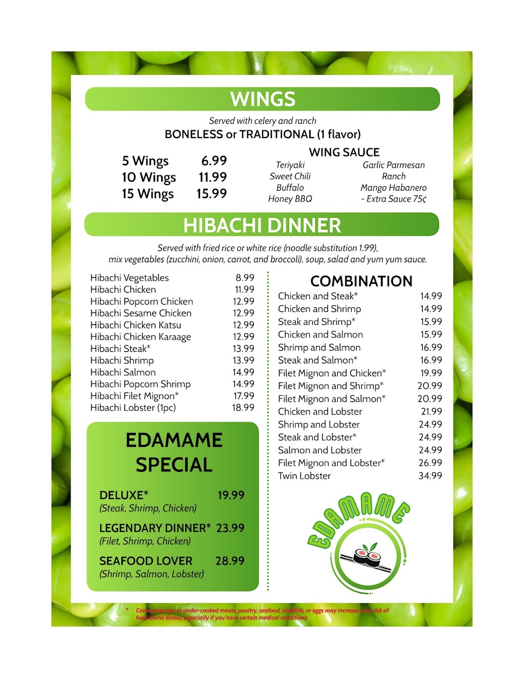 EDAMAME HIBACHI, WINGS, AND SUSHI | restaurant | 1159 E Main St, Ashland, OH 44805, USA | 4199030600 OR +1 419-903-0600