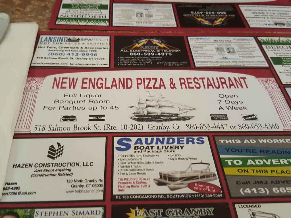 New England Pizza & Restaurant | restaurant | 1128, 518 Salmon Brook St, Granby, CT 06035, USA | 8606534447 OR +1 860-653-4447