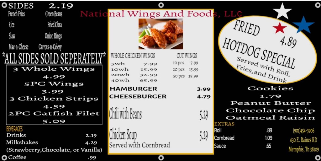 National Wings and Foods | restaurant | 630 E Raines Rd, Memphis, TN 38109, USA | 9014543906 OR +1 901-454-3906