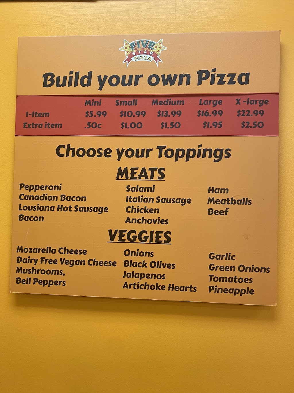 Five Star Pizza | restaurant | 2984 Union Ave, San Jose, CA 95124, USA | 4083699220 OR +1 408-369-9220