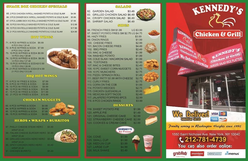 Kennedys Chicken and Grill | restaurant | 1550 St Nicholas Ave, New York, NY 10040, USA | 2127814739 OR +1 212-781-4739