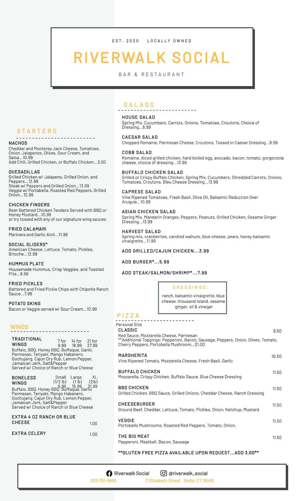 Riverwalk Social | restaurant | 17 Elizabeth St, Derby, CT 06418, USA | 2037519669 OR +1 203-751-9669