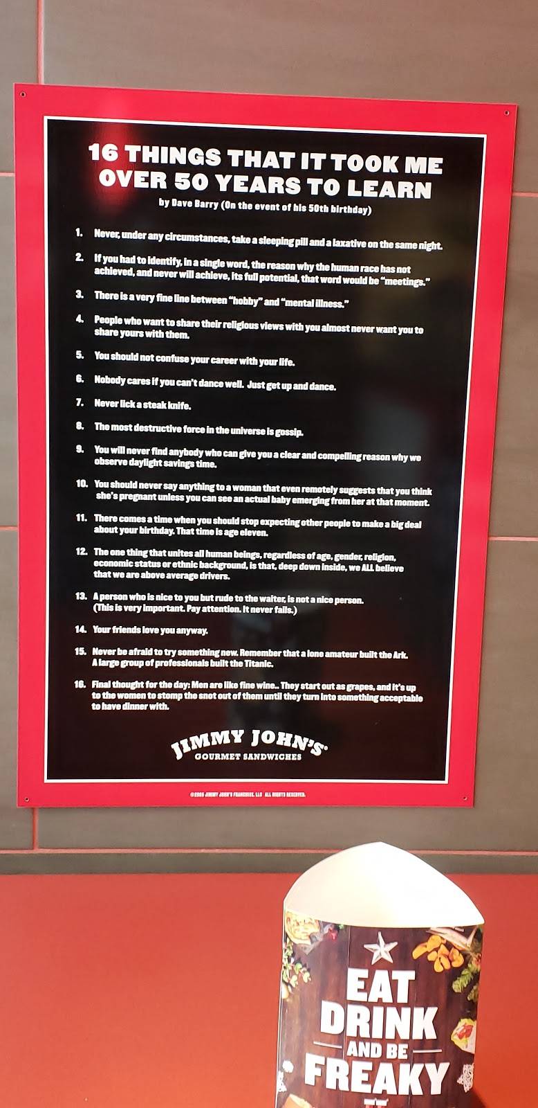 Jimmy Johns | meal delivery | 15411 Excelsior Drive, Bowie, MD 20716, USA | 3014641045 OR +1 301-464-1045