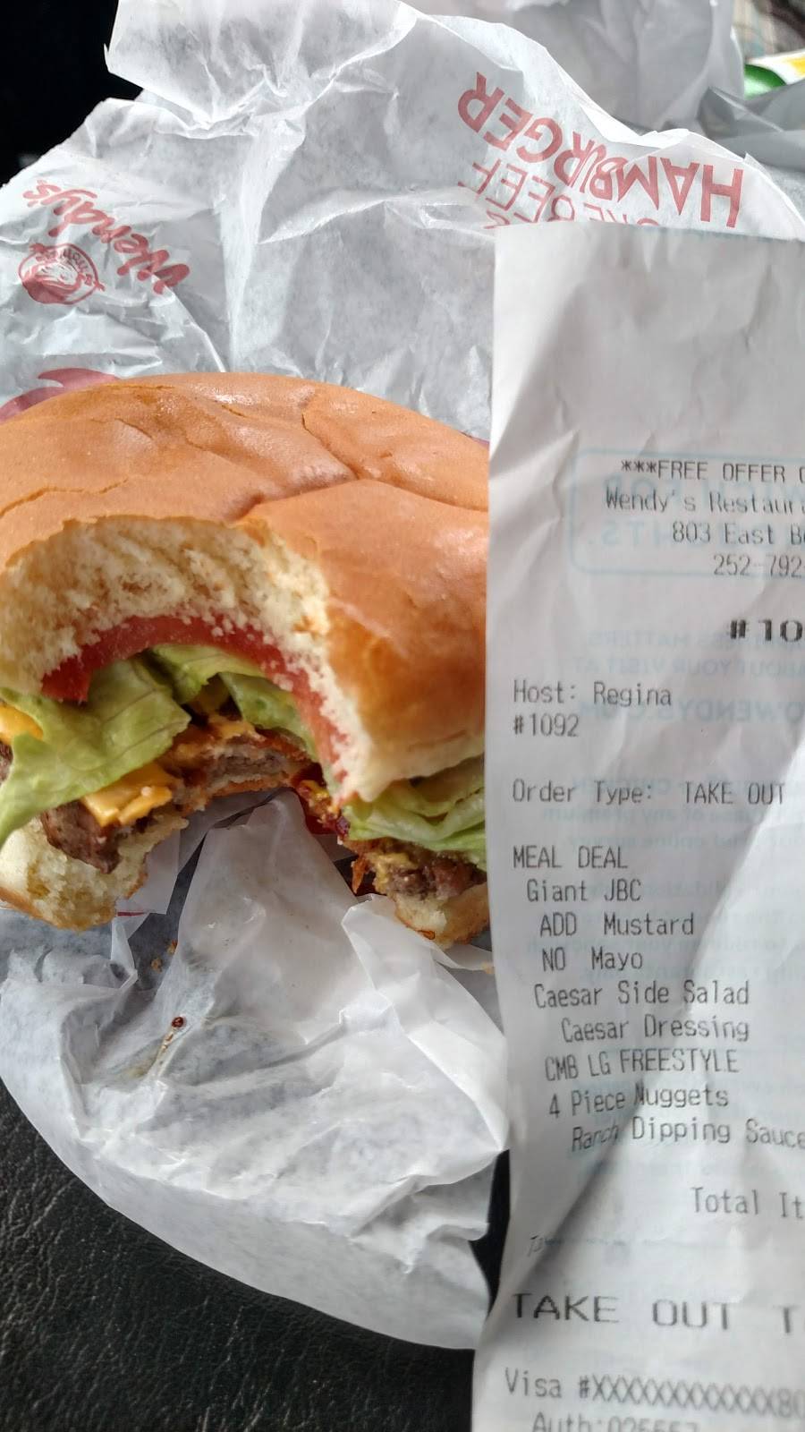 Wendys | restaurant | 803 East Blvd, Williamston, NC 27892, USA | 2527924992 OR +1 252-792-4992